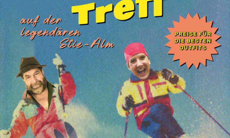 Plakat mit Marianne und Stefan als Skifahrer